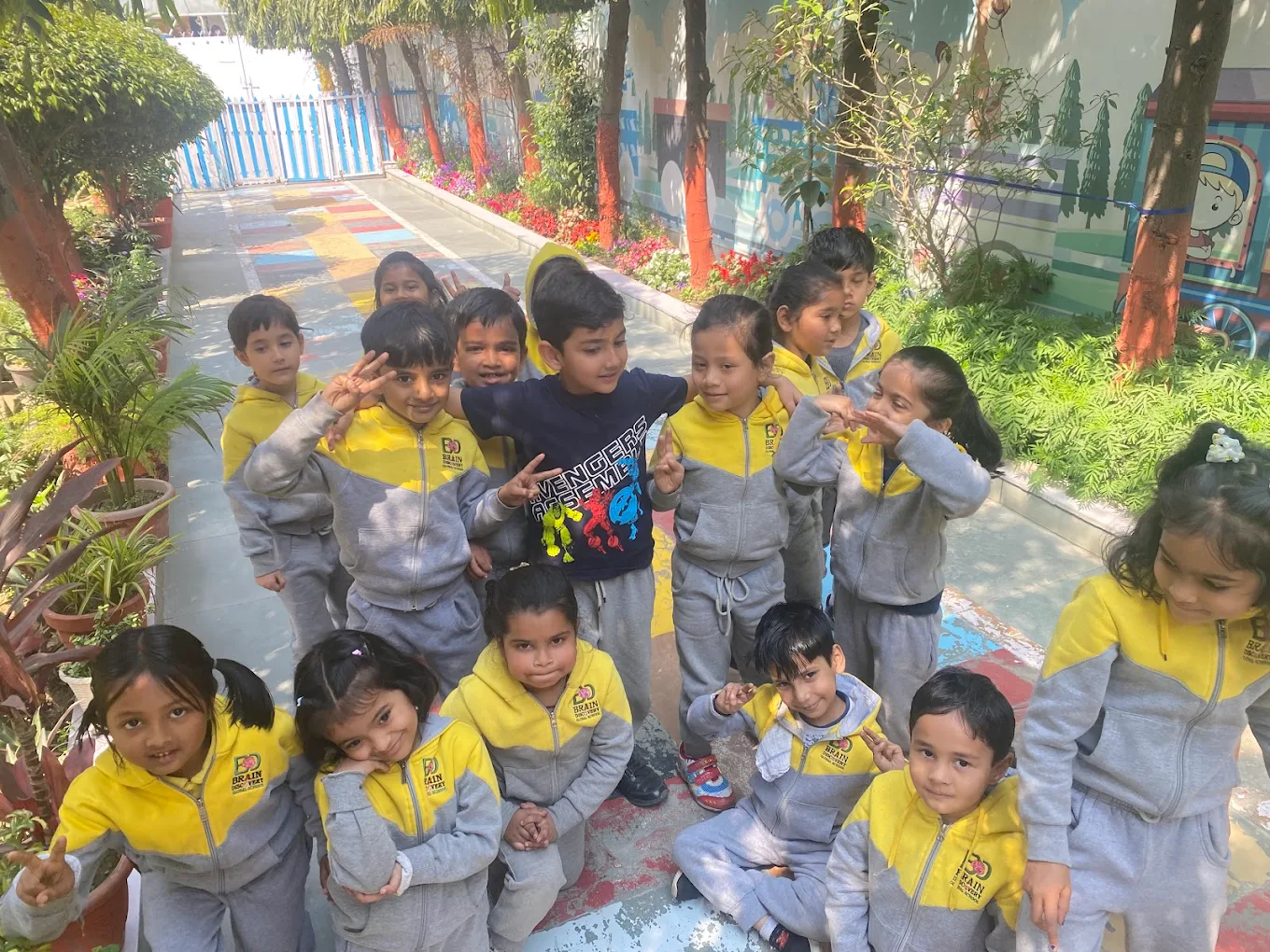 Child with colorful painted hands